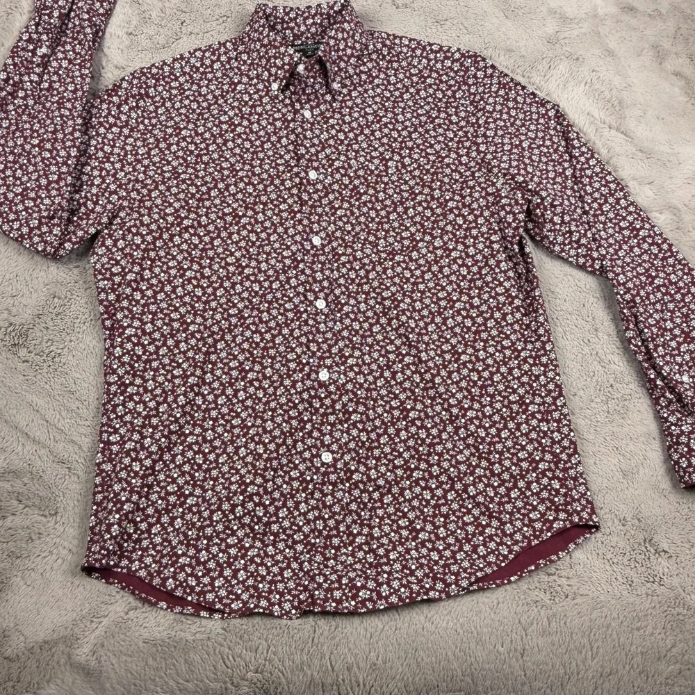 J. Crew Flex Washed Floral Button Down‎ Shirt Long Sleeve Casual Maroon Size 42